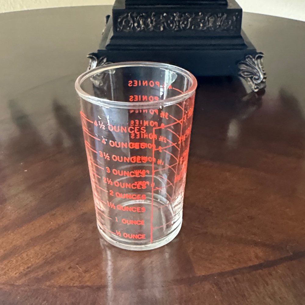 Vintage Rare Clear Glass Measuring Cup with Red Markings